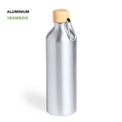 Stor aluminiumflaska med bambulock och karbinhake, 800 ml