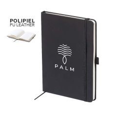 Sort kunstlæder notesbog med penneholder