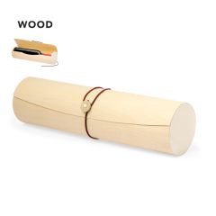 Runt träetui för vinflaska med snörstängning och möjlighet för logotyp