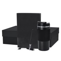 Presentset med termomugg 470 ml, PU-anteckningsbok och kulspetspenna med blått bläck