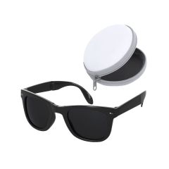 Fällbara svarta solglasögon av återvunnen plast inkl. runt PU-glasögonfodral