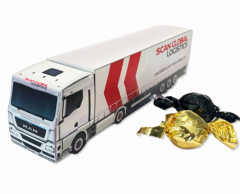 Liten lastbil med choklad - Skuren i kartong med er design